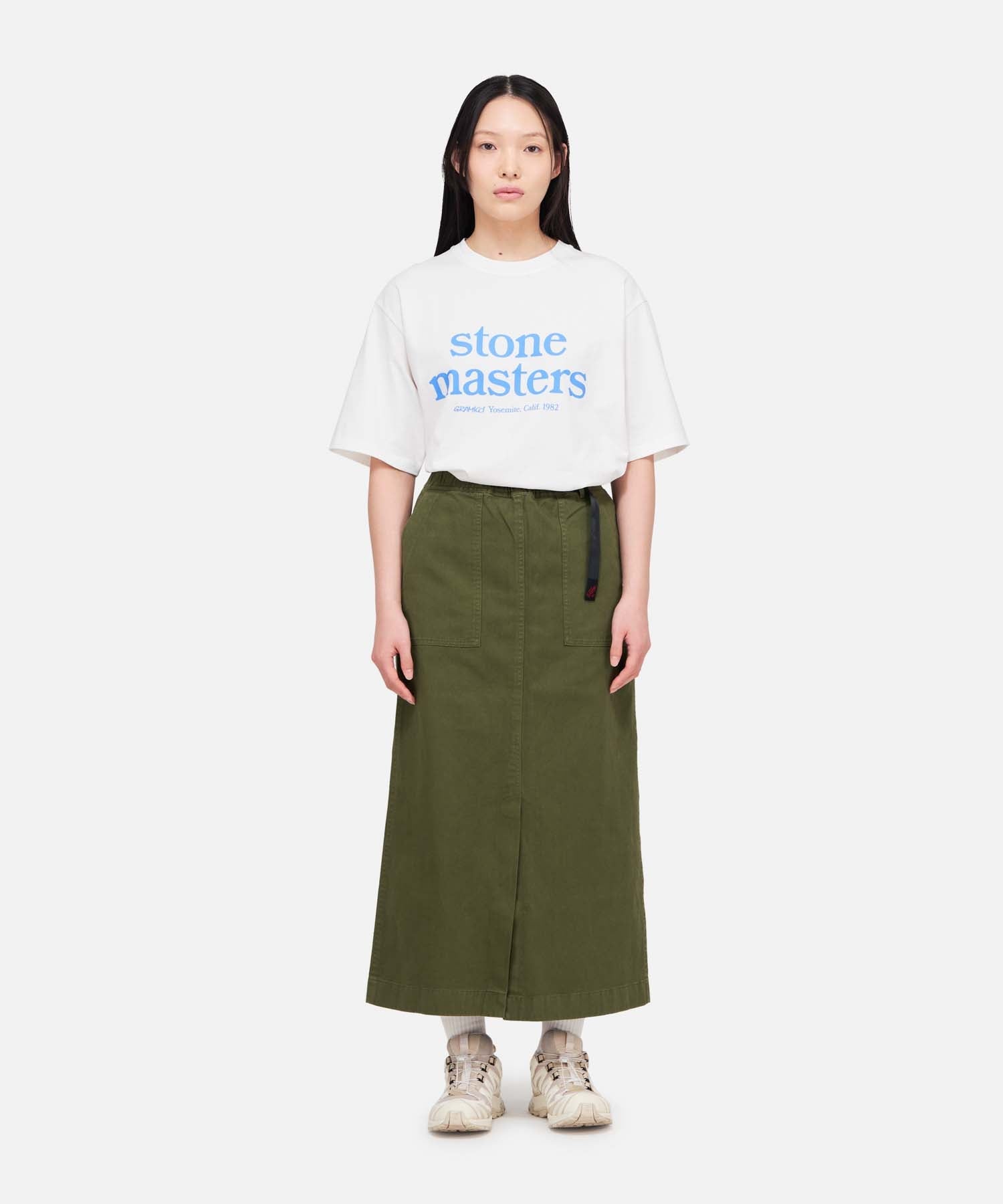 Gramicci Long Baker Skirt in Olive front view