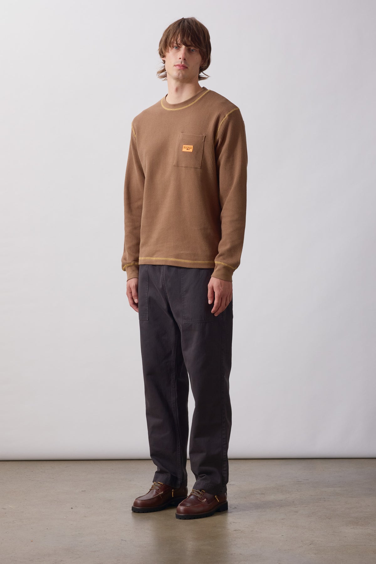 SW365-WaffleContrastThermalLSTee-BrownYellow-2-OnModel