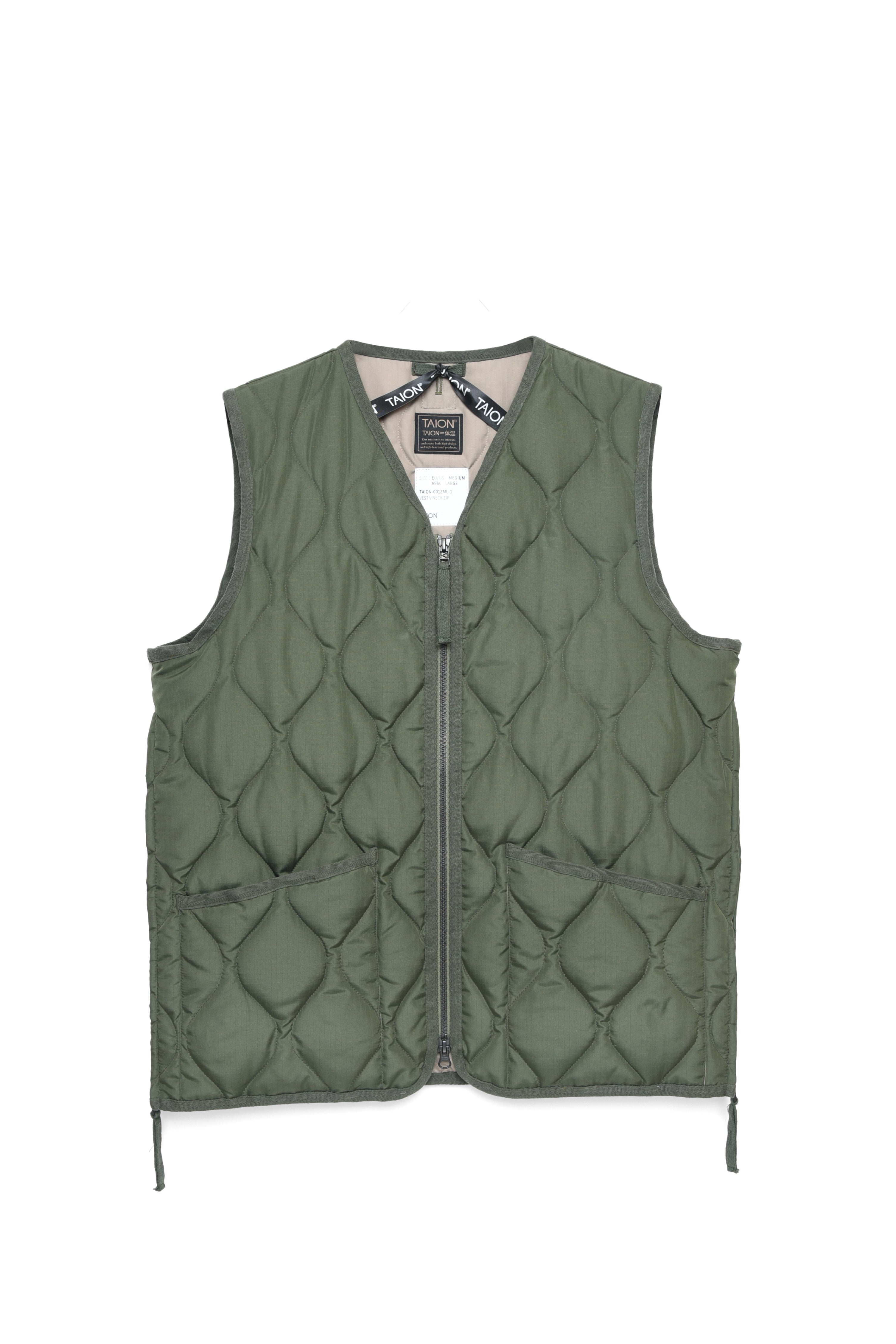 TAION Unisex Military W-Zip V-Neck Down Vest in Olive