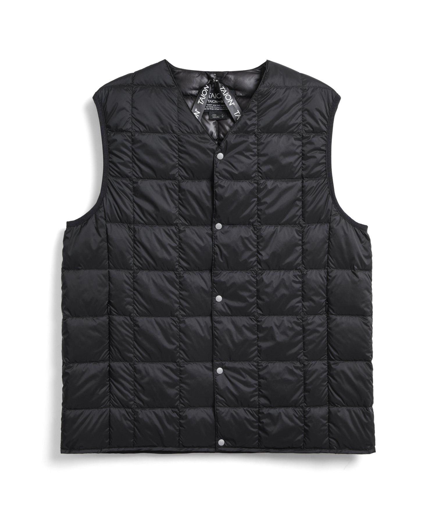 TAION Men's V-Neck Button Down Down Vest Black Lightweight 800 Fill Power Insulated Vest