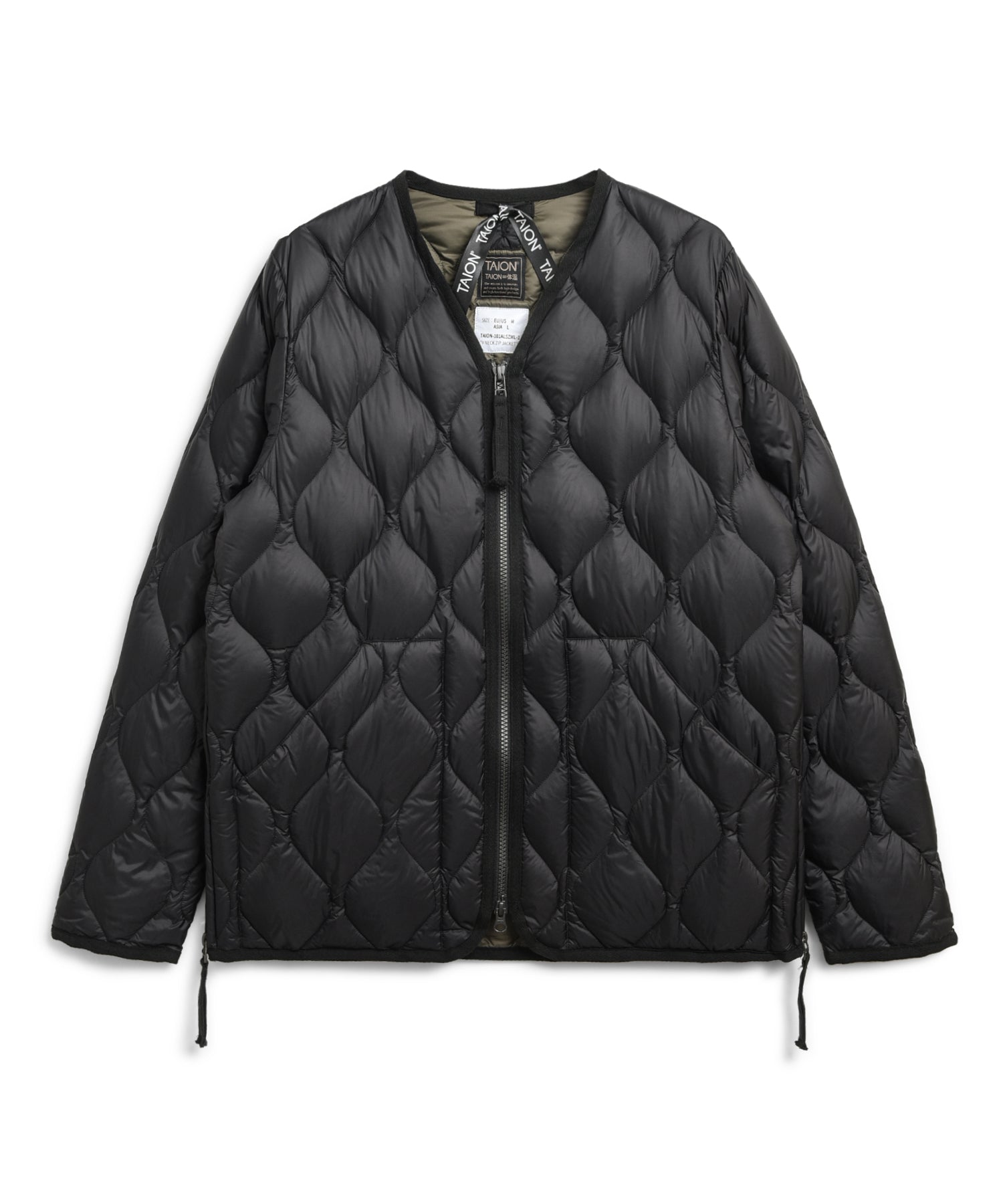 Taion Military V-Neck W-Zip Down Jacket Black front view