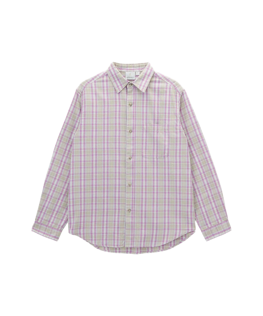 Men’s purple checkered ombre shirt with relaxed fit, chest pocket, and breathable 100% cotton fabric