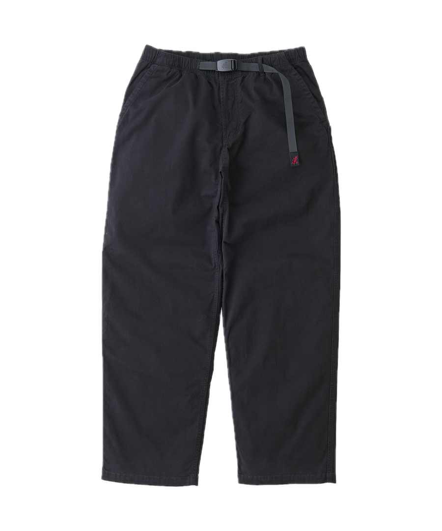 Cliff Pant Black stretch twill utility pants with relaxed fit, elastic waistband and nylon cinch belt front product view