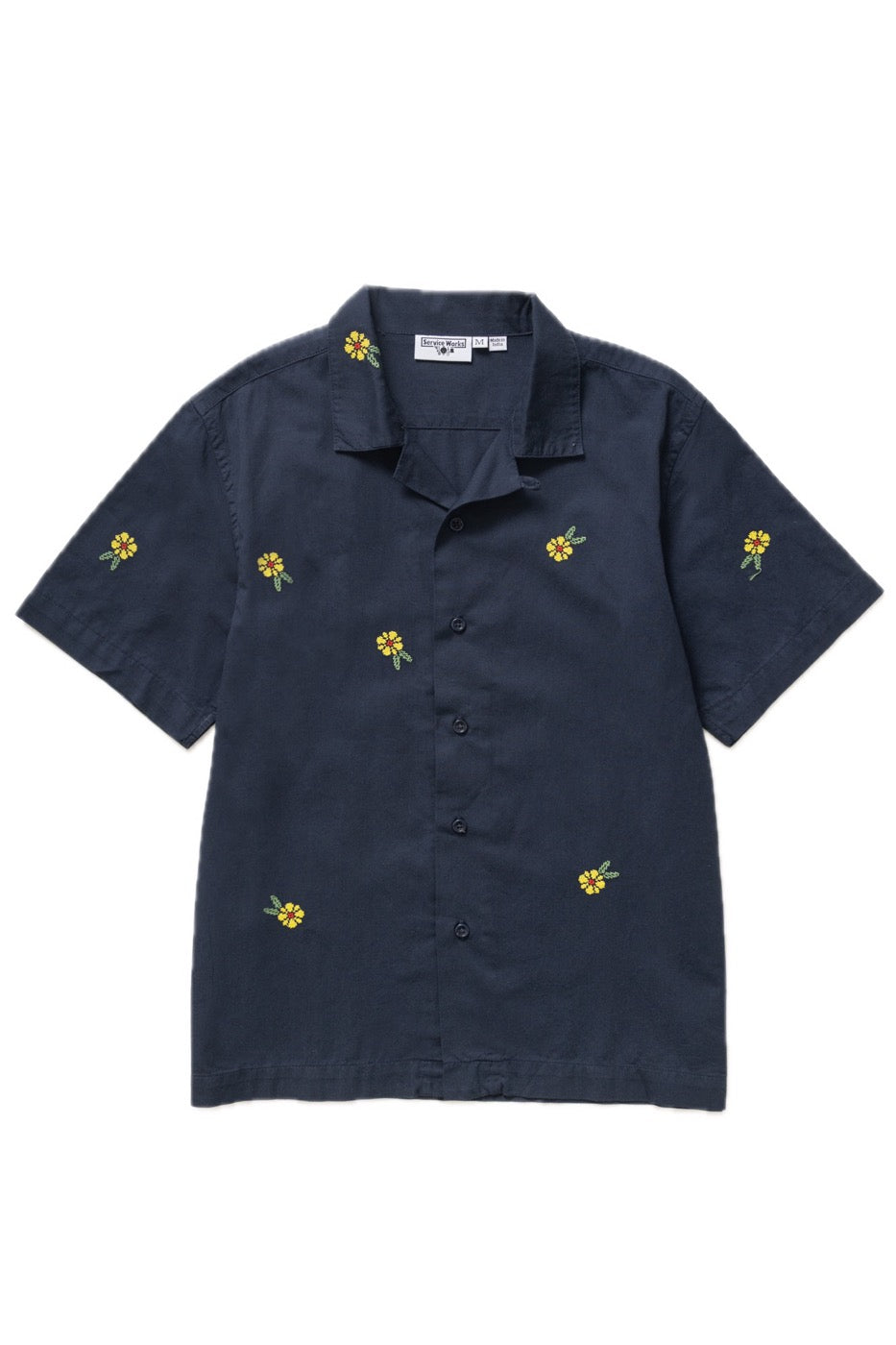 Dark navy cross stitch shirt premium Japanese-style utility shirt front view minimalist streetwear design
