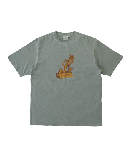 Gramicci Sculpture Tee in Grey Pigment eco cotton graphic t-shirt front view
