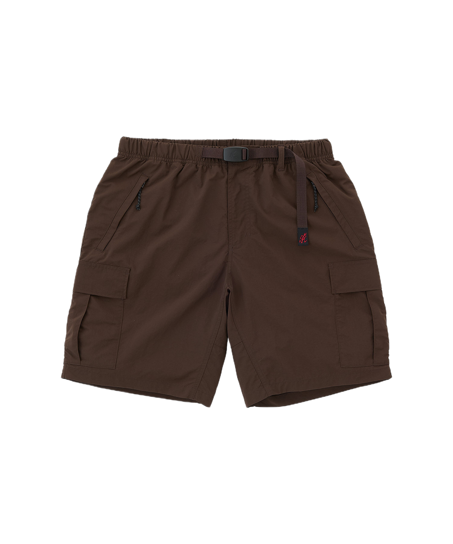 Nylon Explorer Cargo Shorts in Chocolate front view