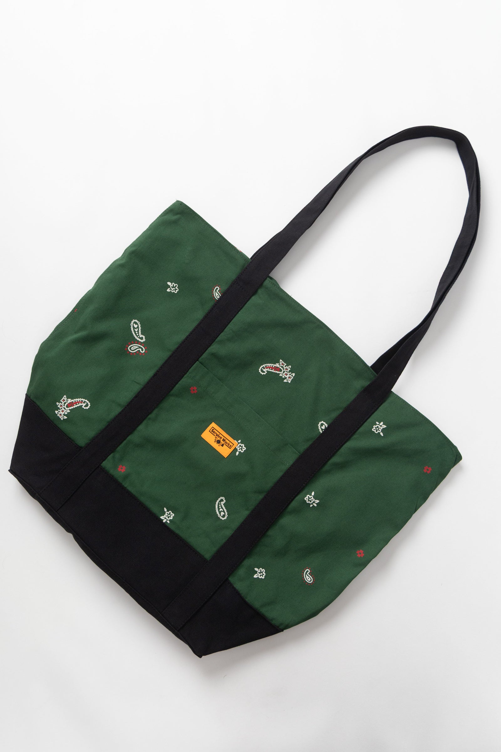 Paisley forest green canvas tote bag side view for everyday use