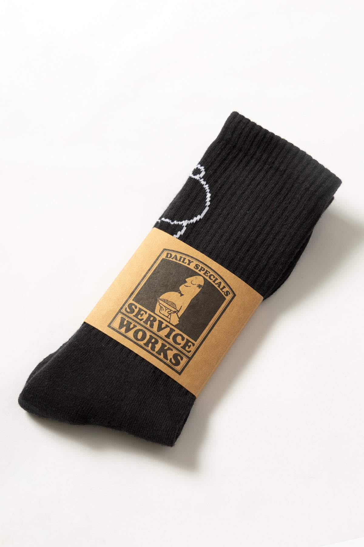 Black Salt + Pepper crew socks by Service Works, premium streetwear crew socks in angled view