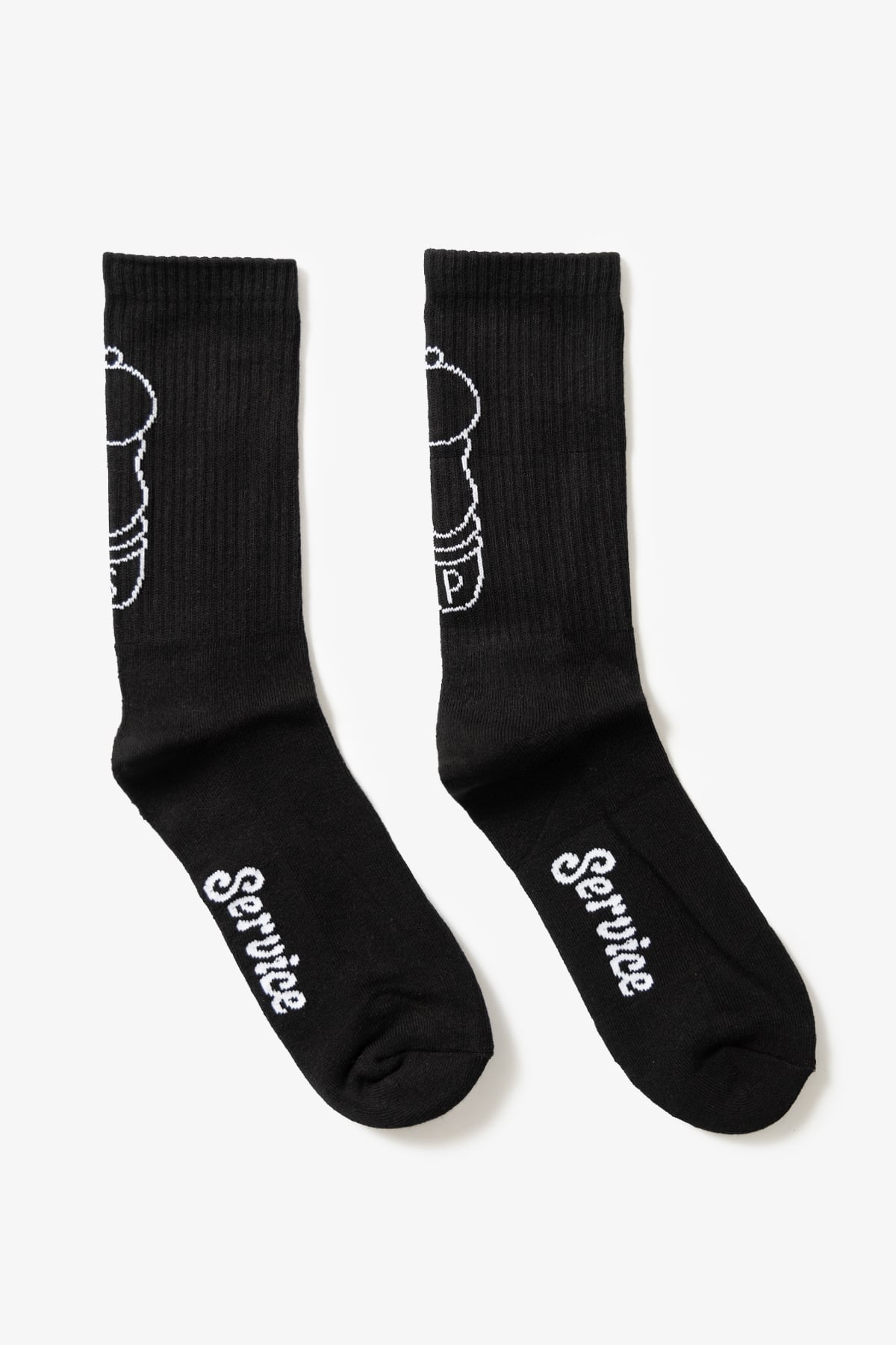 Black Salt + Pepper crew socks by Service Works, streetwear socks with graphic detail