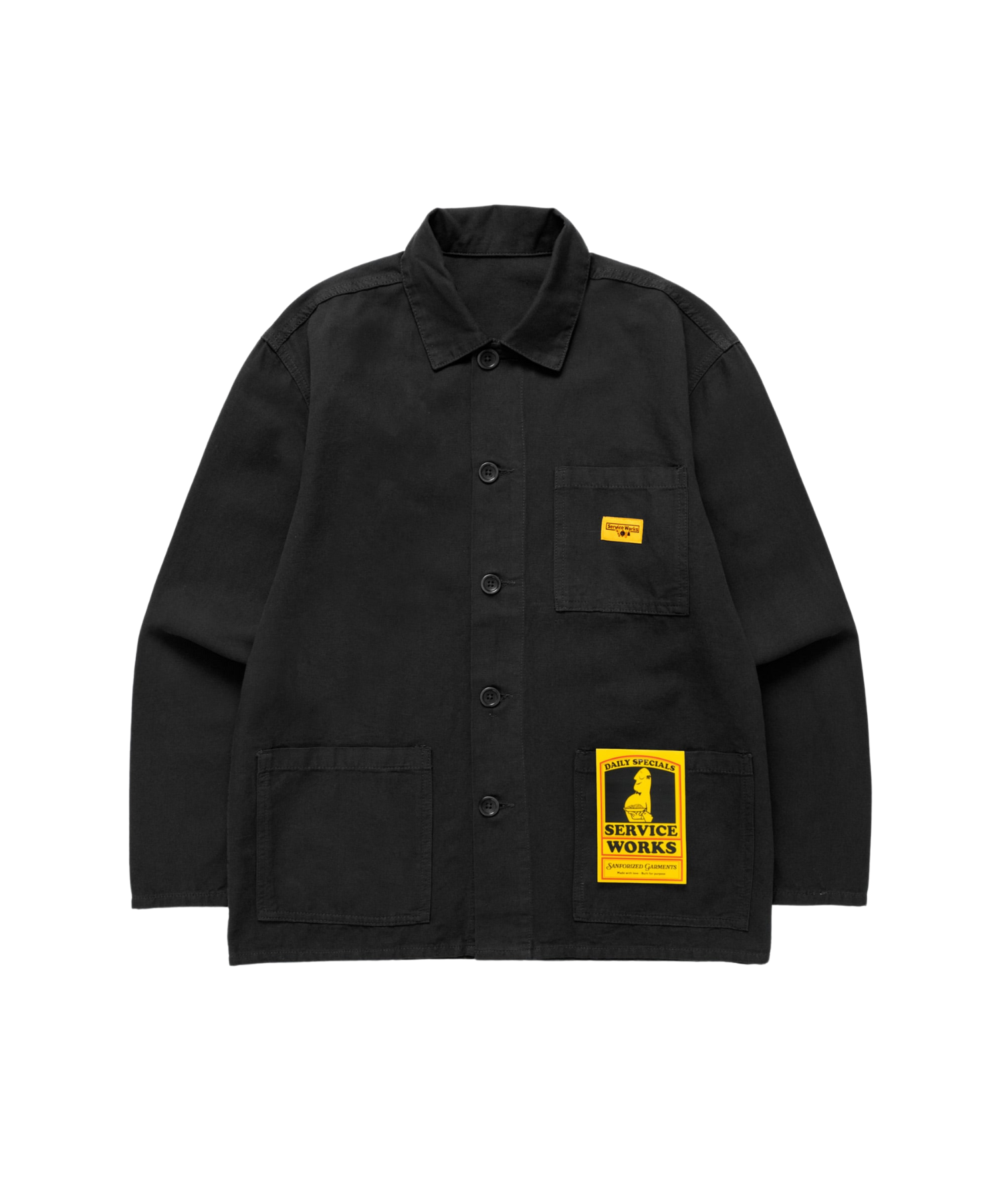 Black Service Works Canvas Chore Shirt with structured fit, front pockets and signature workwear detailing.