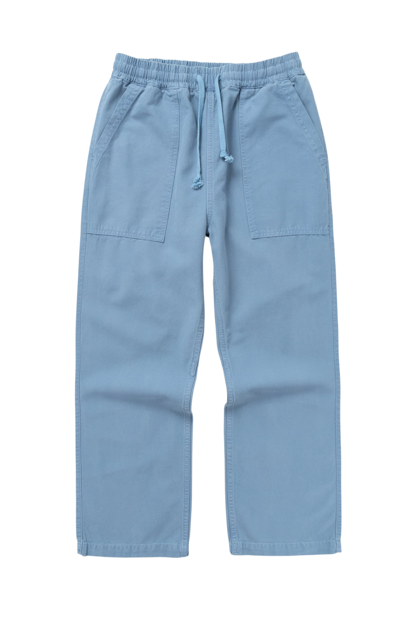 Service Works Canvas Chef Pants in Work Blue relaxed fit with elastic waistband and utility pockets on white background