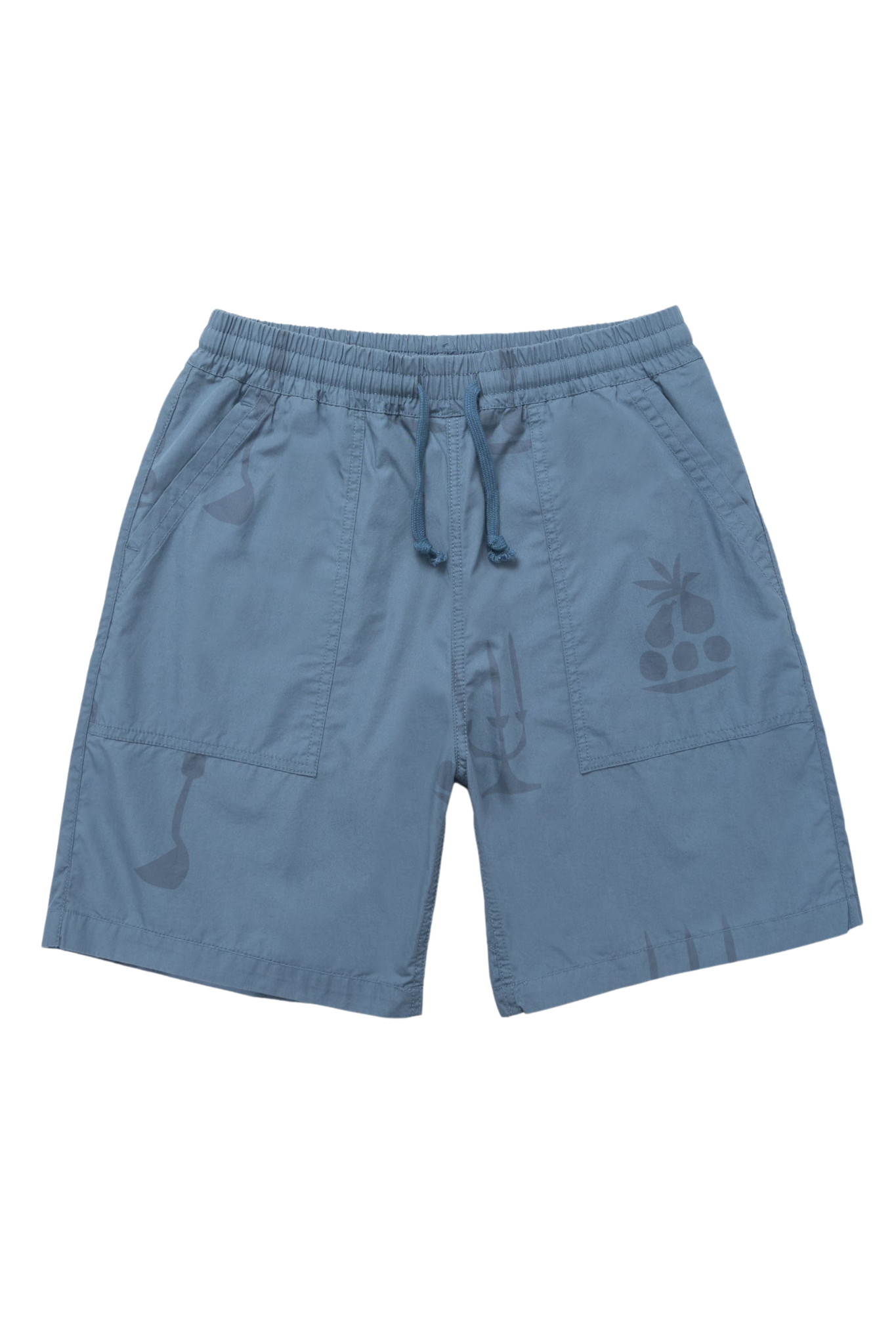 Service Works Nourish Chef Shorts in blue relaxed fit work shorts with logo detail on white background