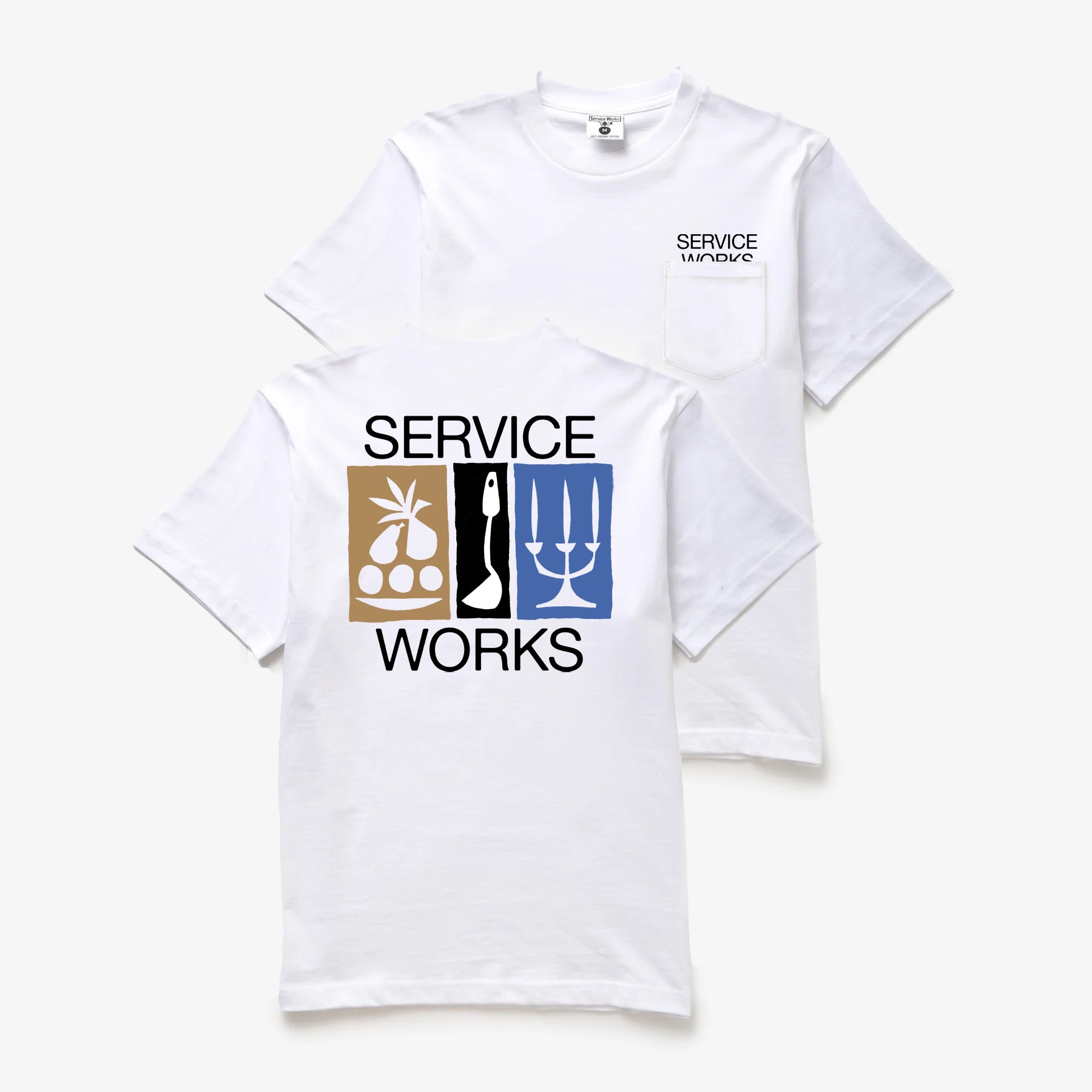 Service Works Nourish Pocket Tee in white heavyweight organic cotton t-shirt with chest print front view
