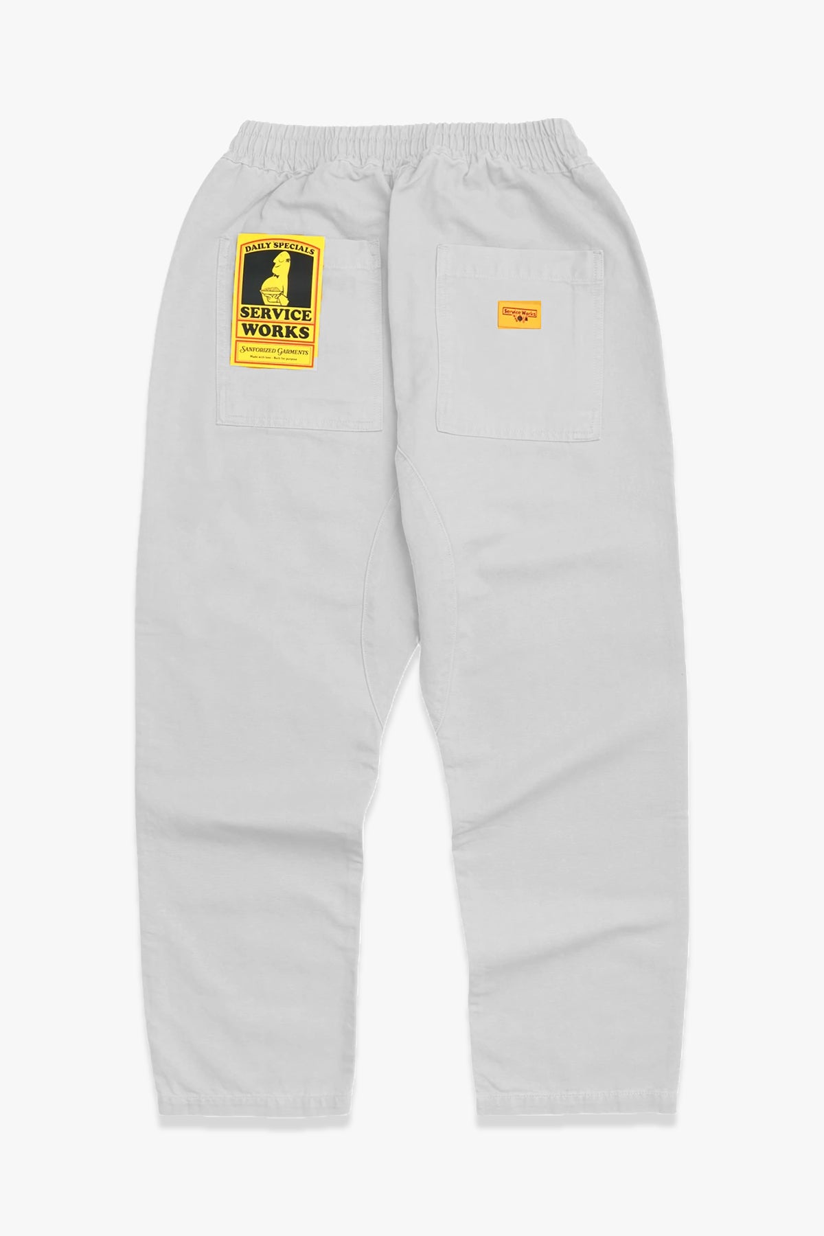 Light beige Service Works chef pants with woven label detail