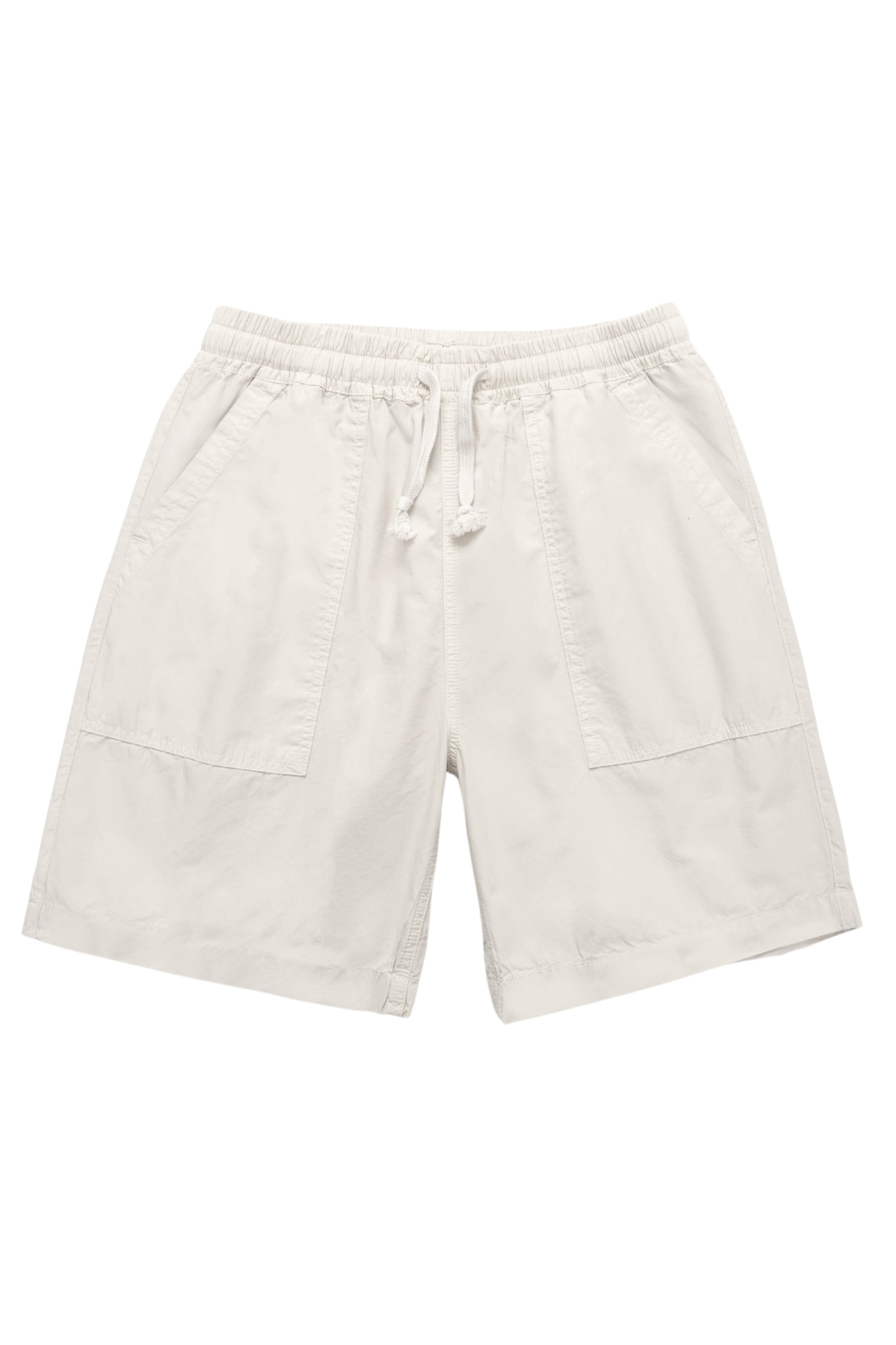 Beige Service Works chef shorts relaxed fit drawstring front view