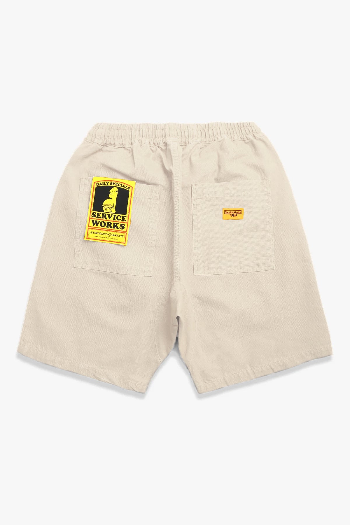 Beige Service Works chef shorts back pocket logo detail relaxed fit