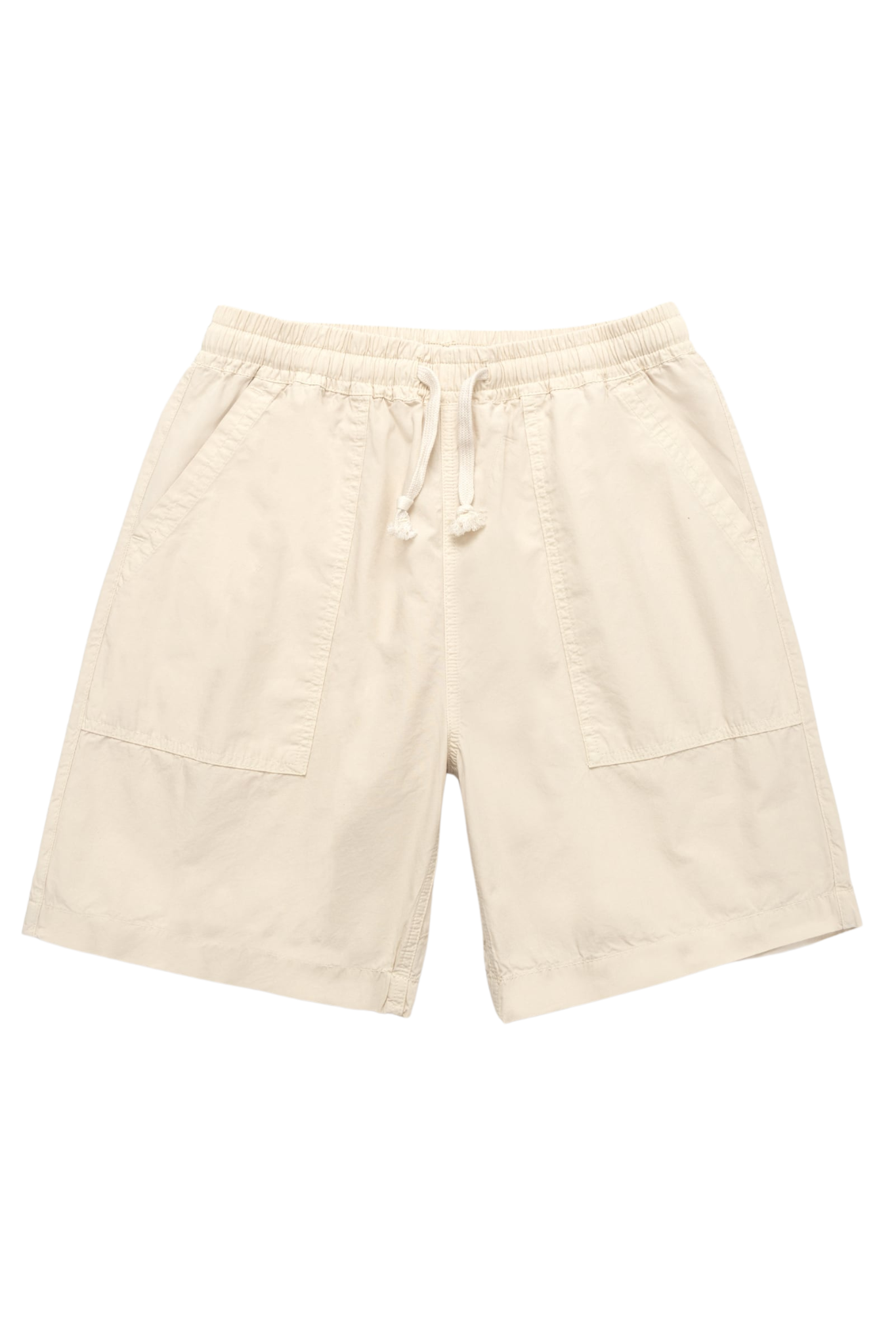 Beige Service Works chef shorts relaxed fit drawstring front view