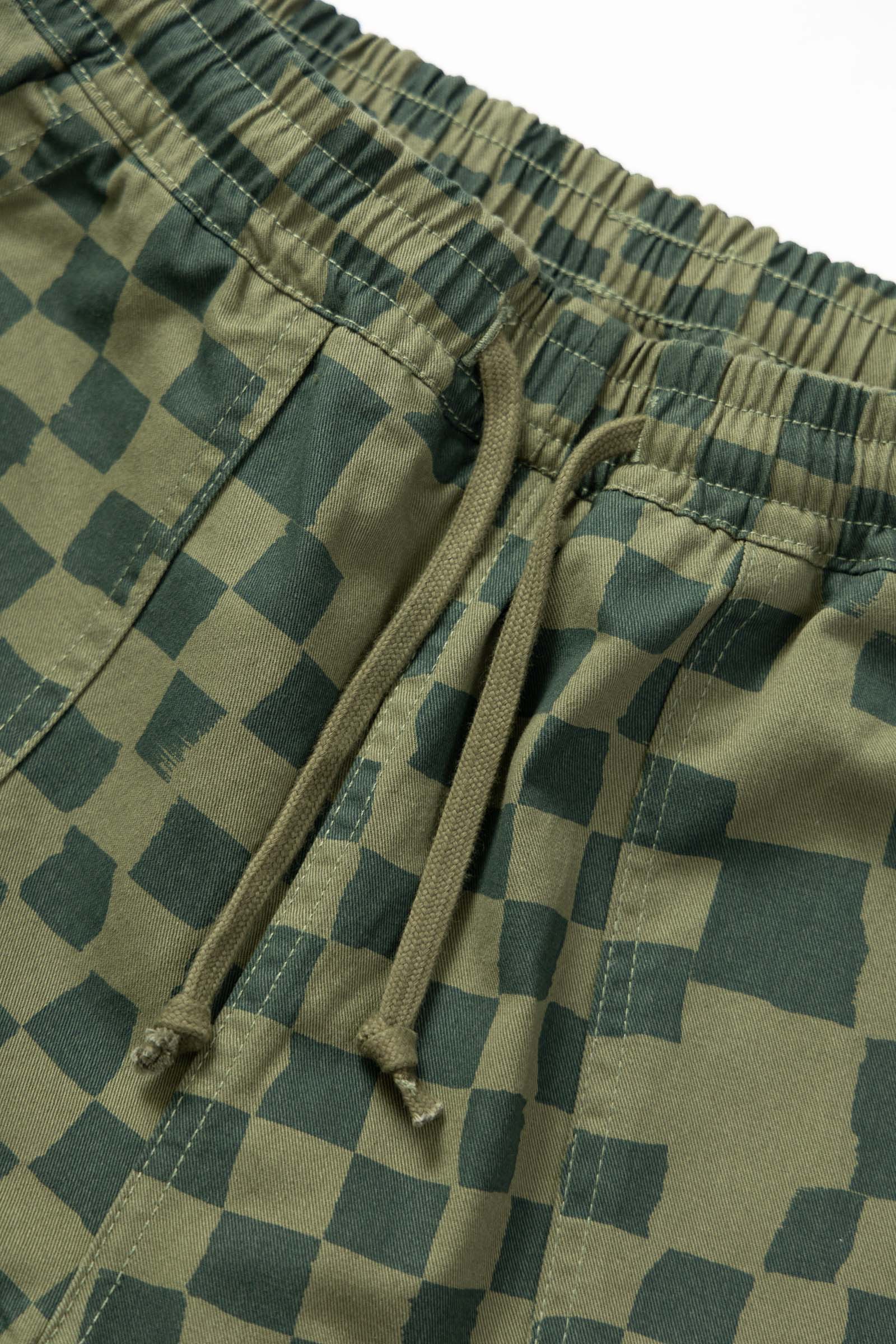 Back view of the Service Works Printed Chef Short in Olive Checker featuring relaxed fit and rear patch pockets.