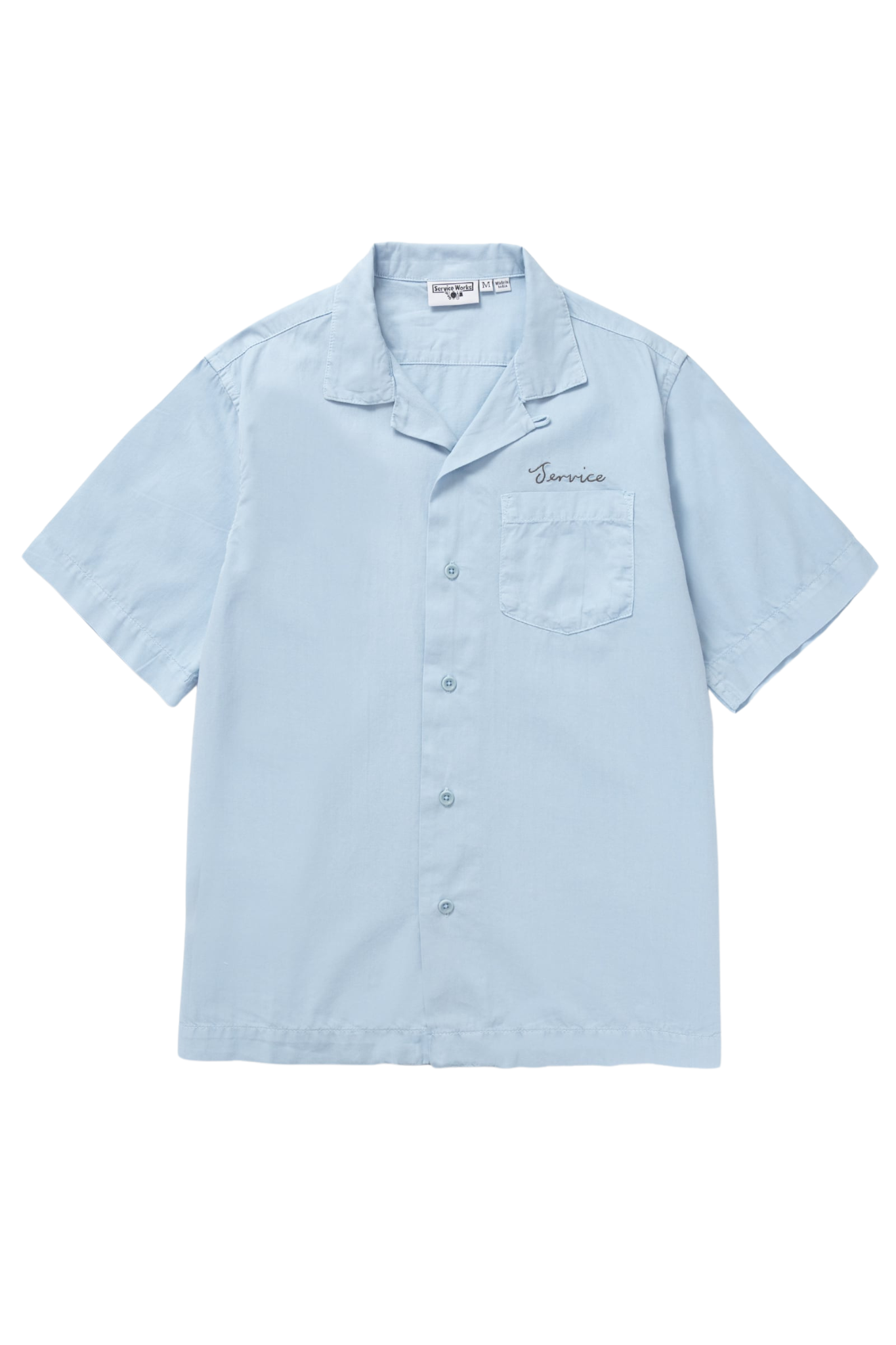 Light blue Service Works resort shirt relaxed fit summer shirt front view