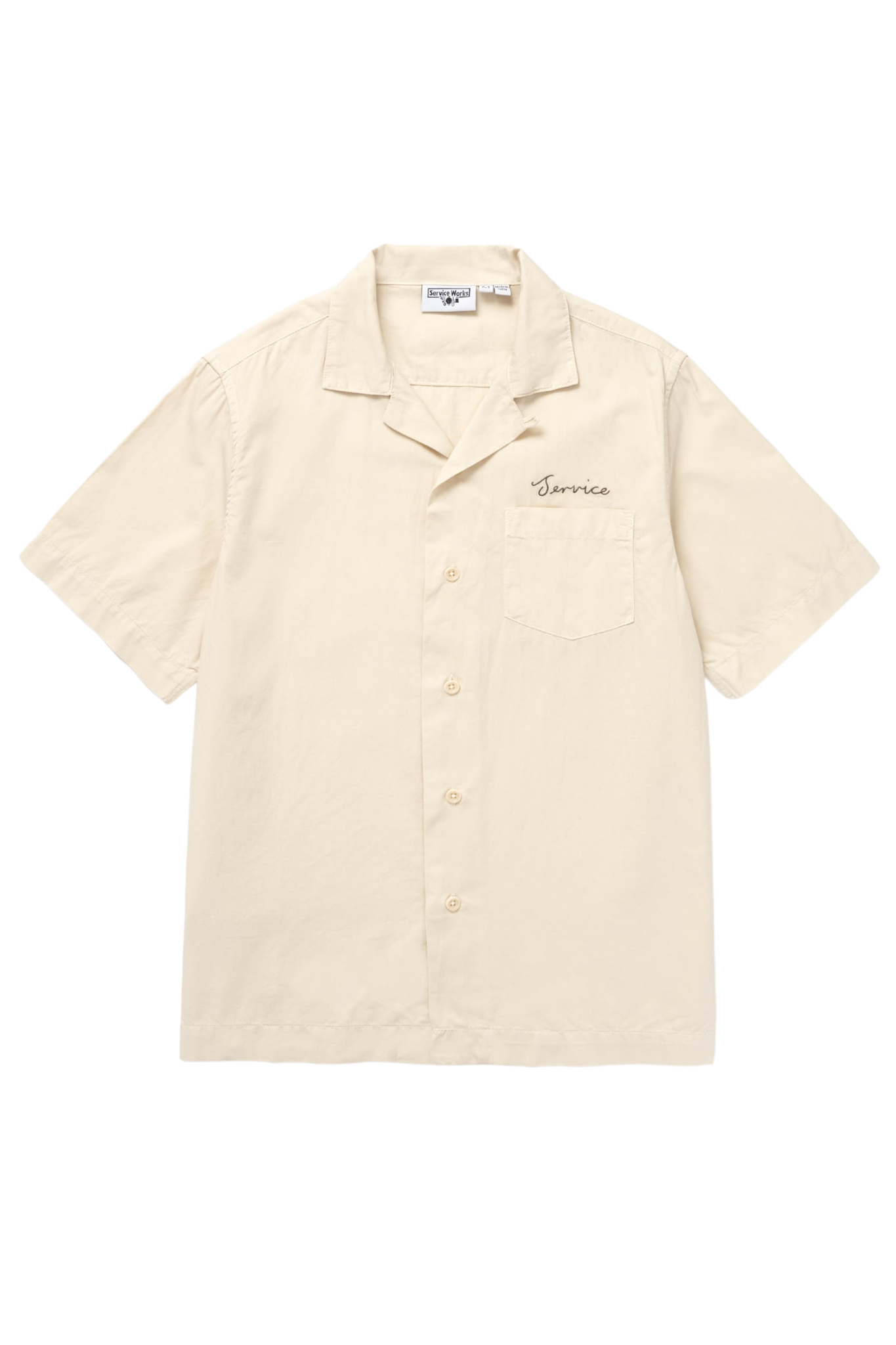 Beige Service Works resort shirt relaxed fit embroidered summer shirt