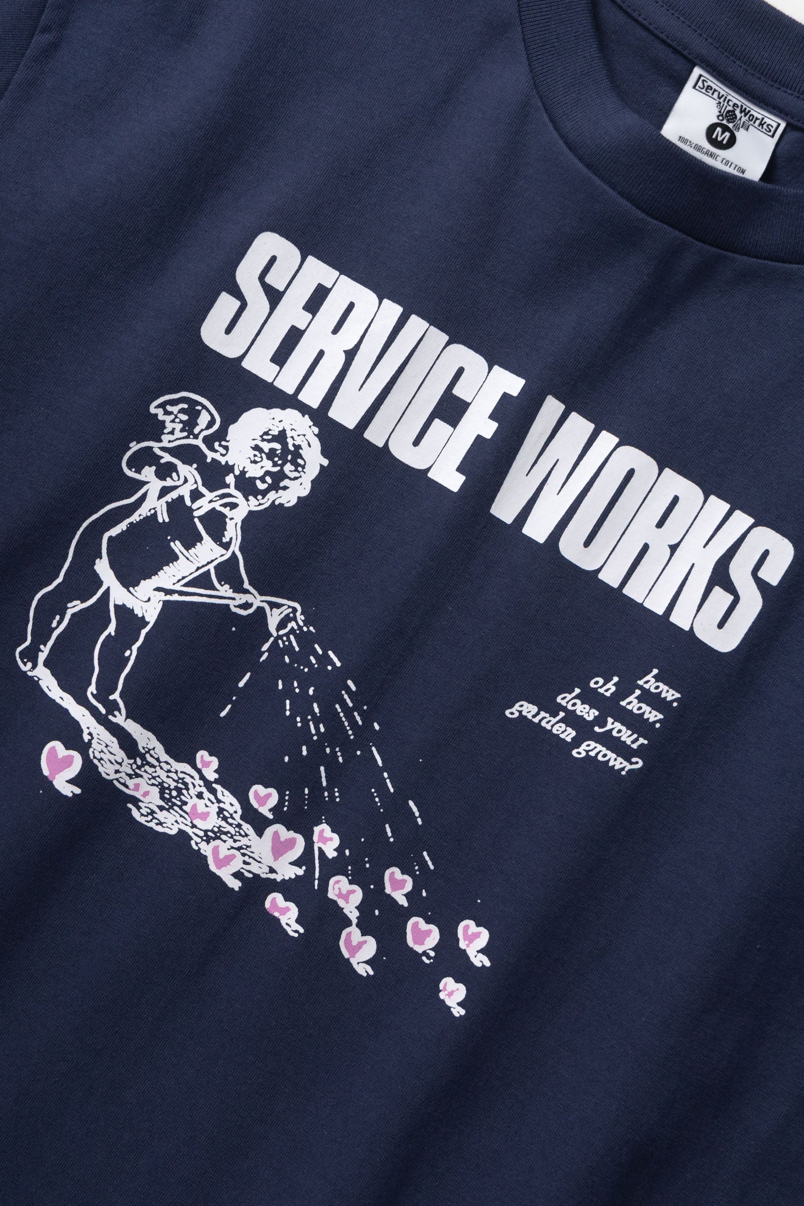 Close-up detail of Garden Tee Navy premium cotton streetwear t-shirt Australia