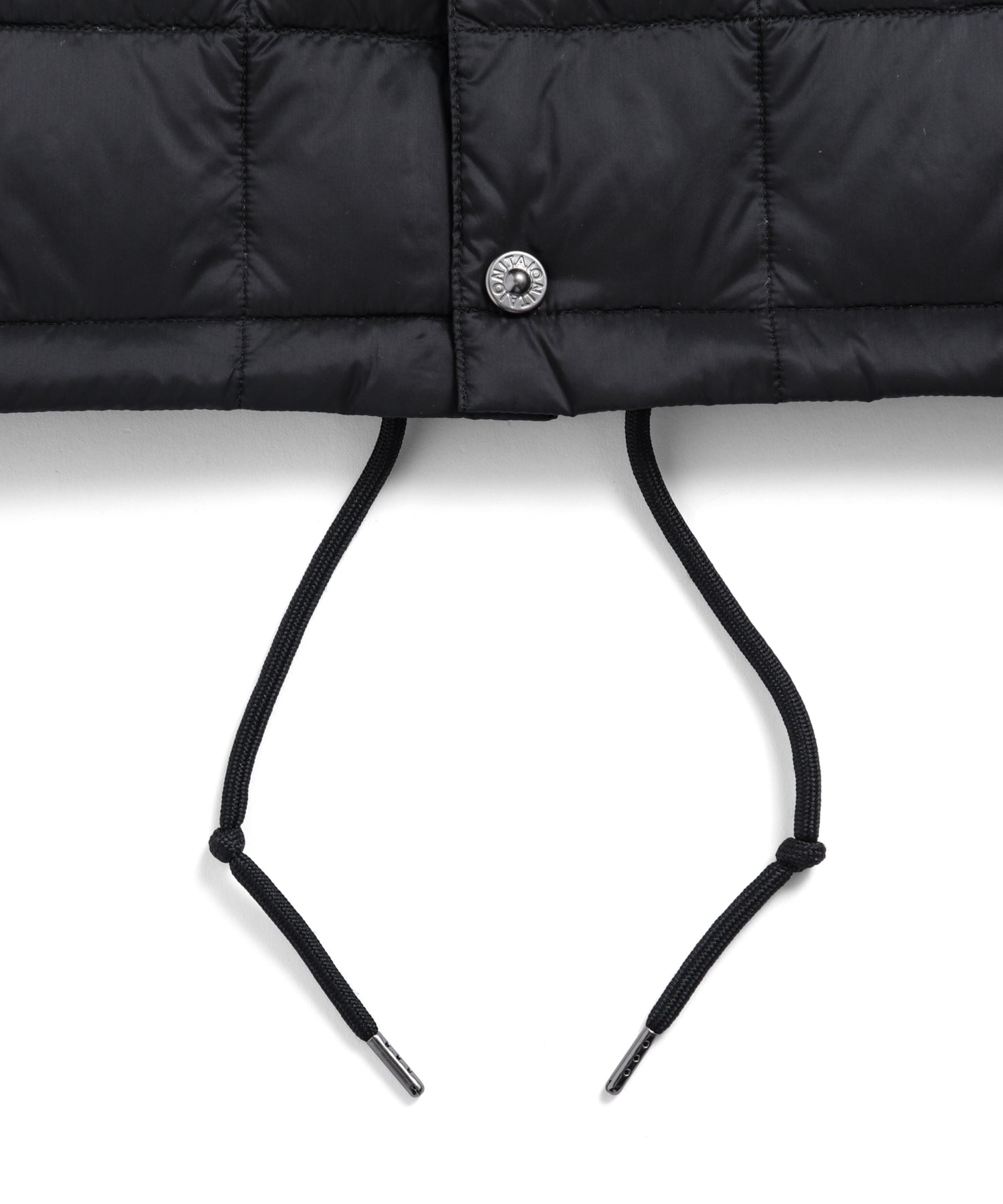 Drawcord detail of Taion Down Coach Jacket in Dark Olive – adjustable fit for everyday comfort