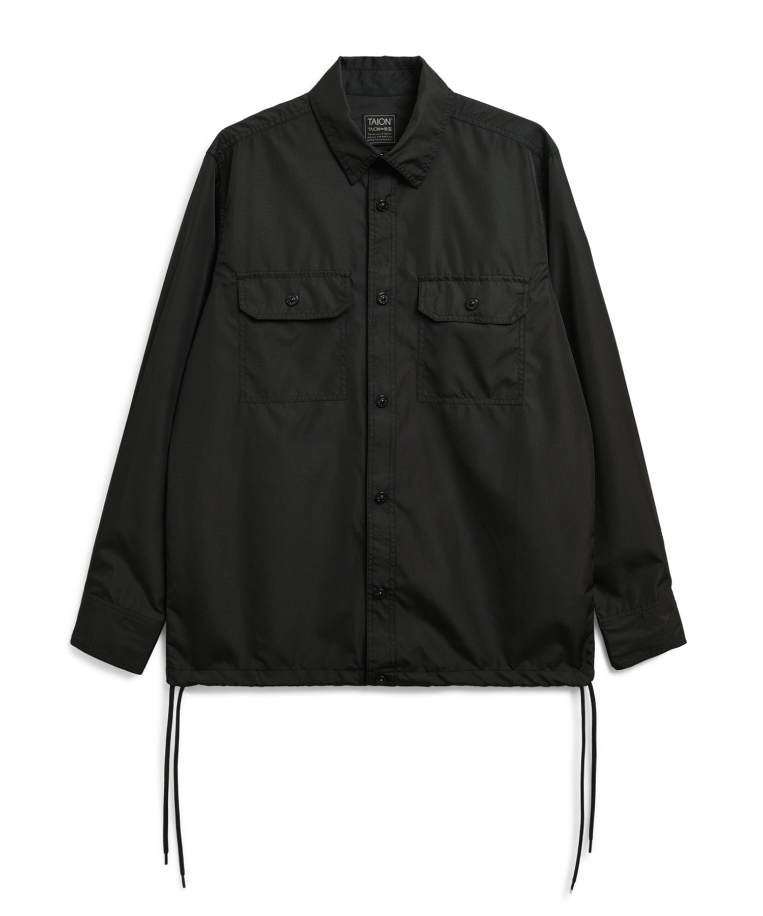 Taion Non Down Military Long Sleeve Shirt in Black – lightweight utility fabric with adjustable fit and everyday comfort