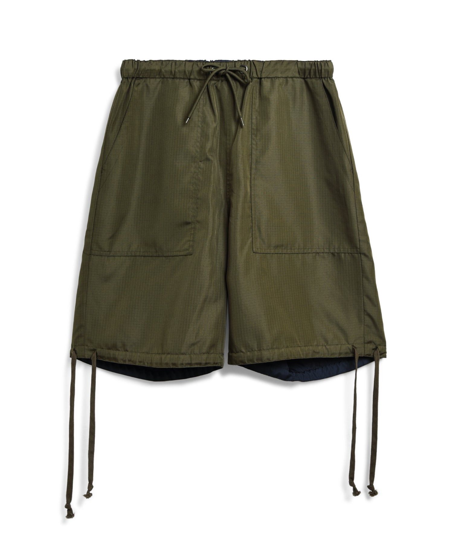 Taion Non Down Military Reversible Shorts in Dark Olive with lightweight stain-resistant fabric and reversible design for everyday comfort