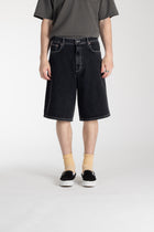 Model wearing Stan Ray Wide 5 Short in Washed Black with a relaxed loose fit