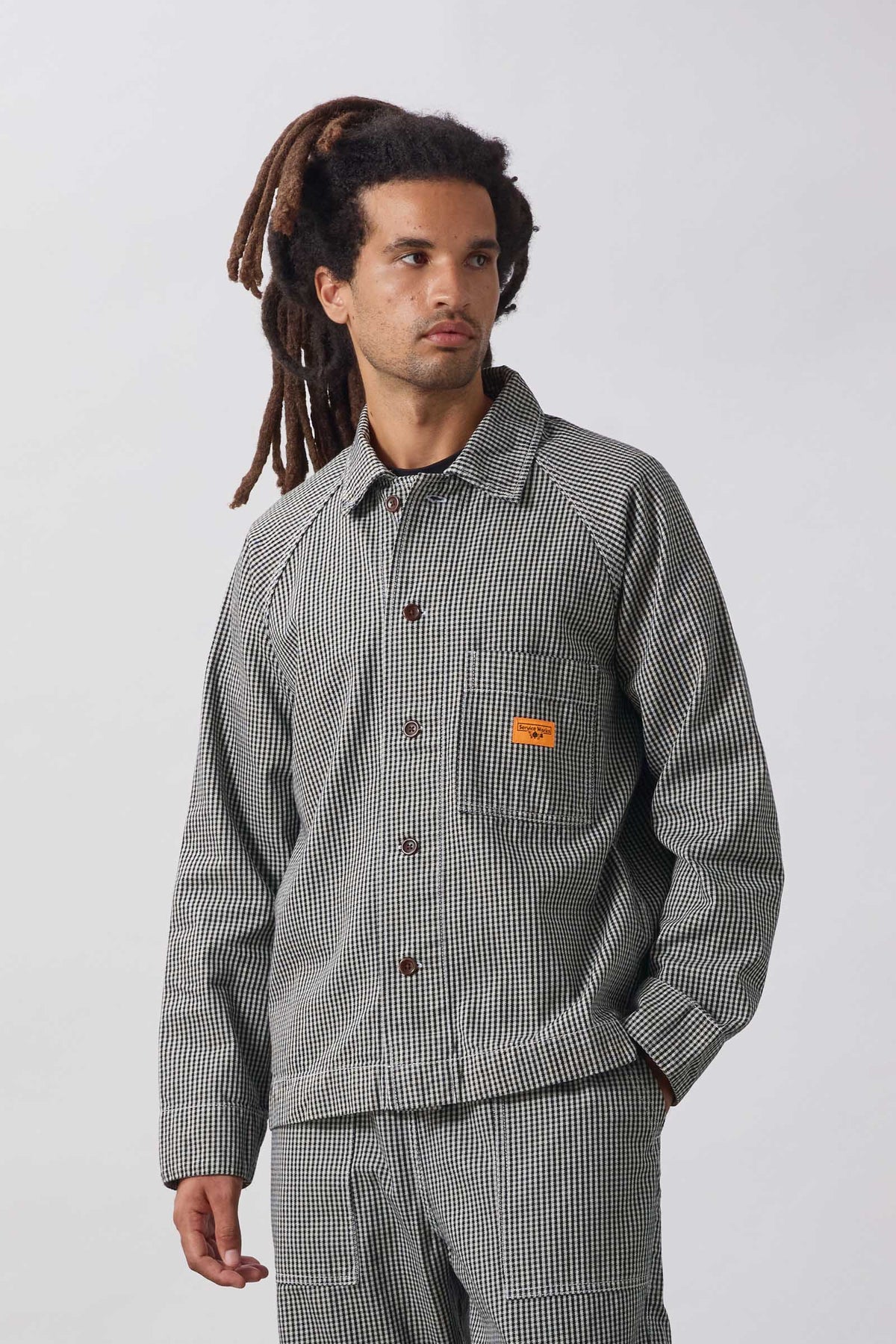 SW339-HouseGinghamFOHOvershirt-Black-1-OnModel