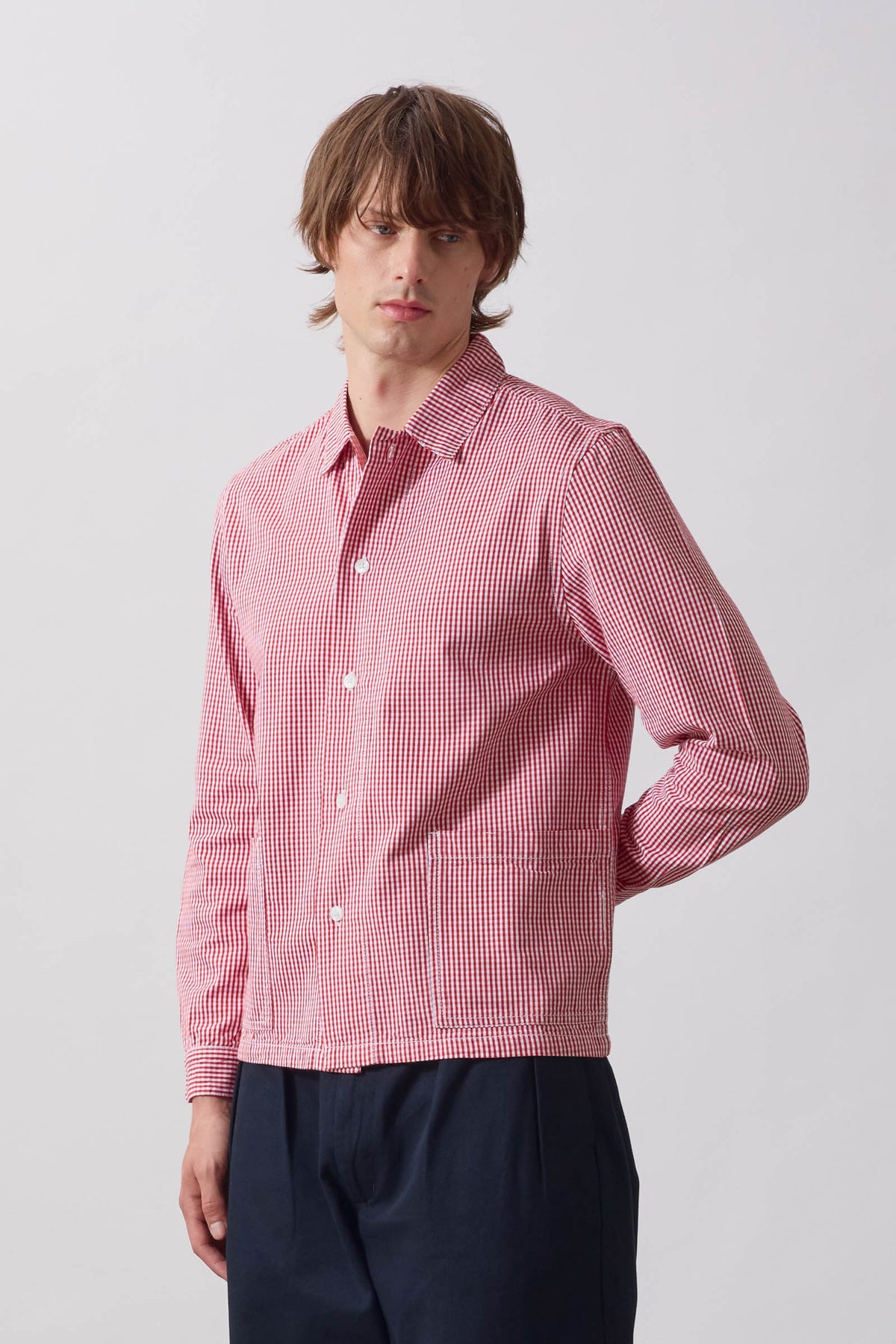SW354-GinghamWaiterShirt-Red-1-OnModel