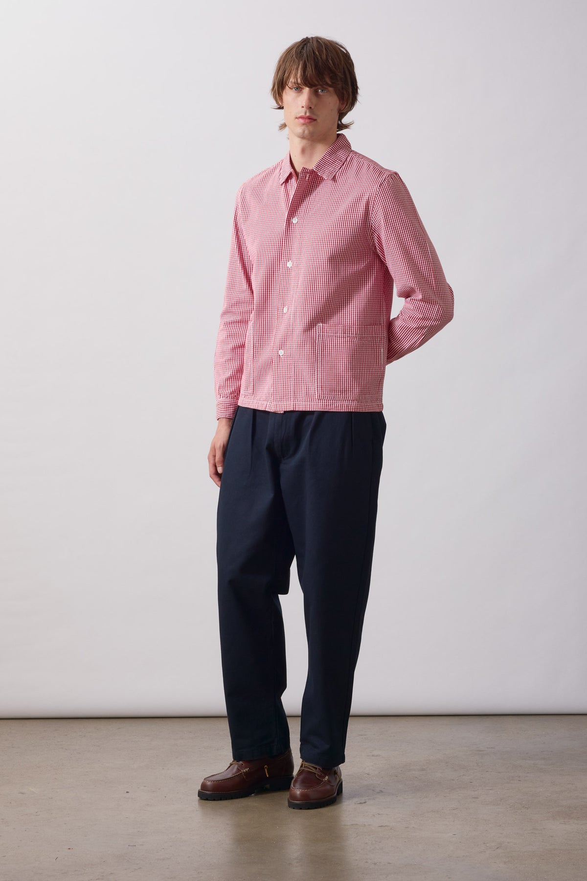 SW354-GinghamWaiterShirt-Red-2-OnModel