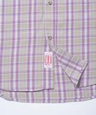 Detailed view of the purple checkered ombre shirt showcasing breathable 100% cotton fabric and plaid design