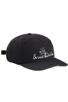 Black Chefs Kiss Cap with unstructured nylon design, curved peak brim and low profile streetwear fit with adjustable strap closure