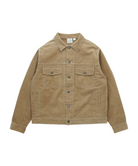 Beige corduroy trucker jacket with workwear design, chest pockets, handwarmer pockets and durable cotton corduroy fabric for everyday wear