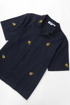 Dark navy cross stitch shirt side view premium utility shirt Japanese streetwear relaxed fit