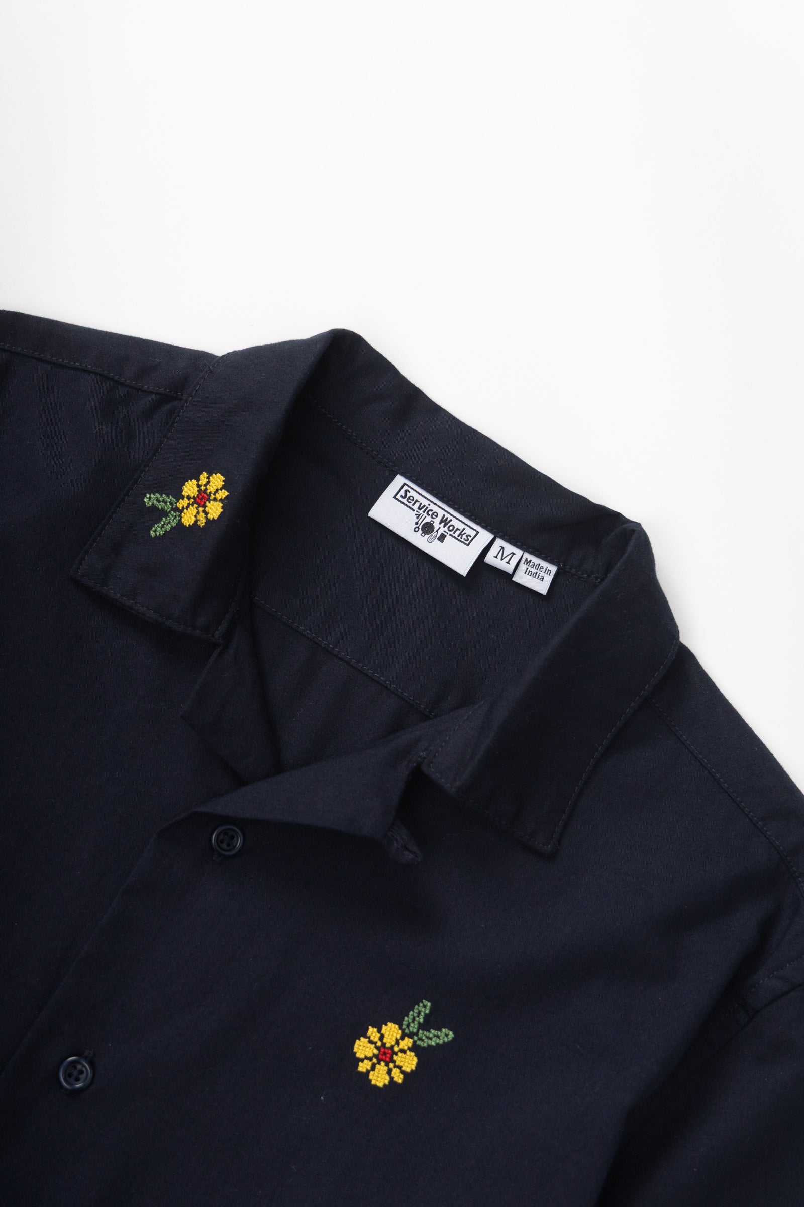 Dark navy cross stitch shirt back view premium utility shirt Japanese streetwear modern fit