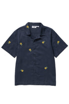 Dark navy cross stitch shirt premium Japanese-style utility shirt front view minimalist streetwear design