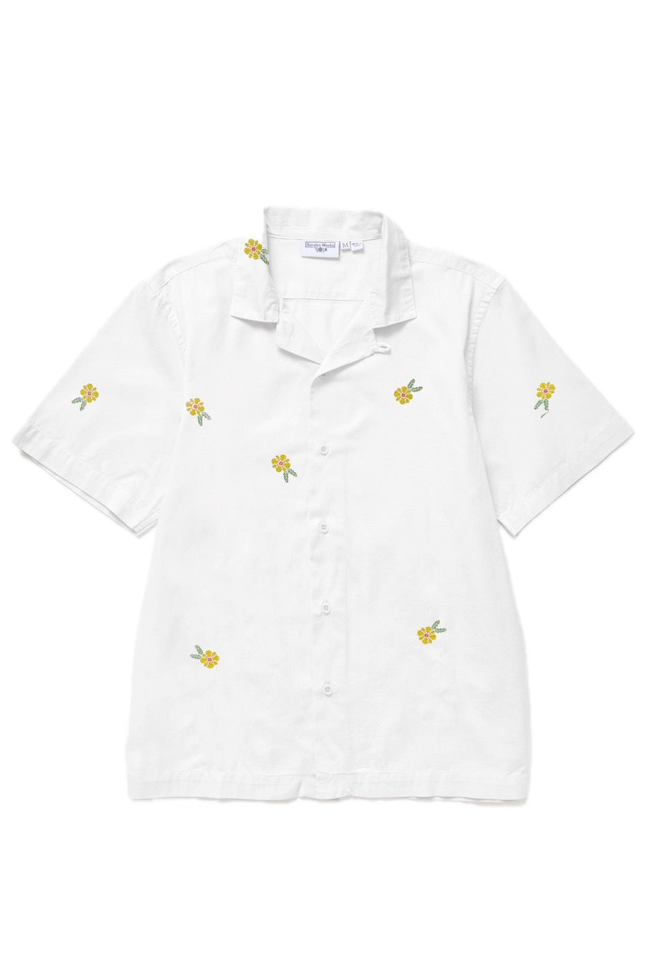 White cross stitch shirt premium urban streetwear cotton shirt front view minimalist fashion