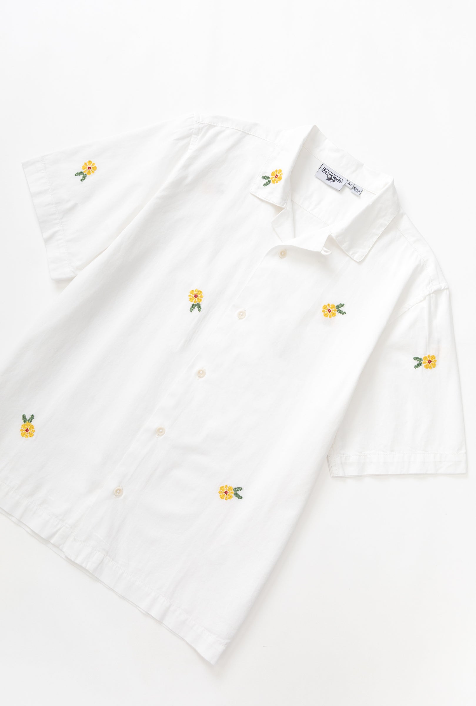 White cross stitch shirt side view premium cotton urban streetwear relaxed fit shirt