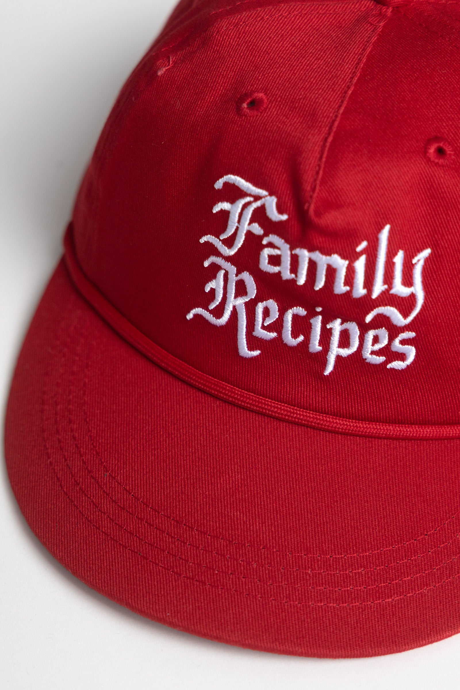Red cotton Family Recipes cap side view casual streetwear adjustable fit
