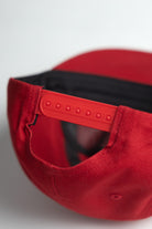 Red cotton Family Recipes cap front detail casual streetwear design