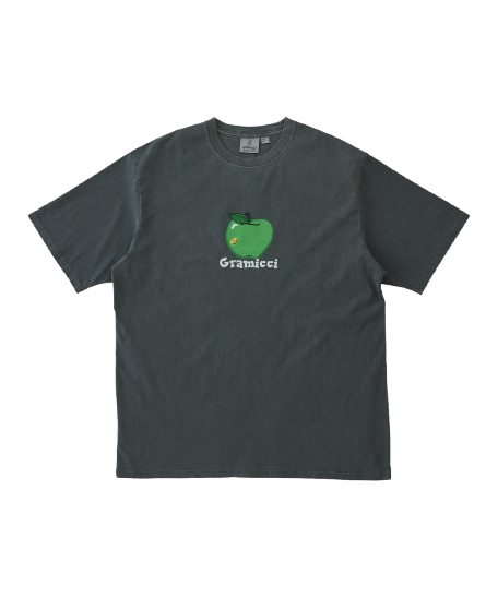 Gramicci Apple Tee in Charcoal Pigment eco cotton graphic t-shirt front view