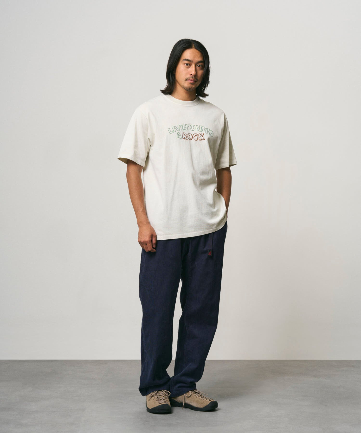 Gramicci Livin Tee Natural Pigment relaxed fit cotton t-shirt on model