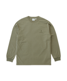 Khaki long sleeve tee with regular fit, soft cotton blend fabric and chest logo front view by LE.SHOP