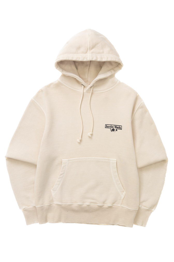 Natural beige loopback trademark hoodie premium cotton streetwear front view