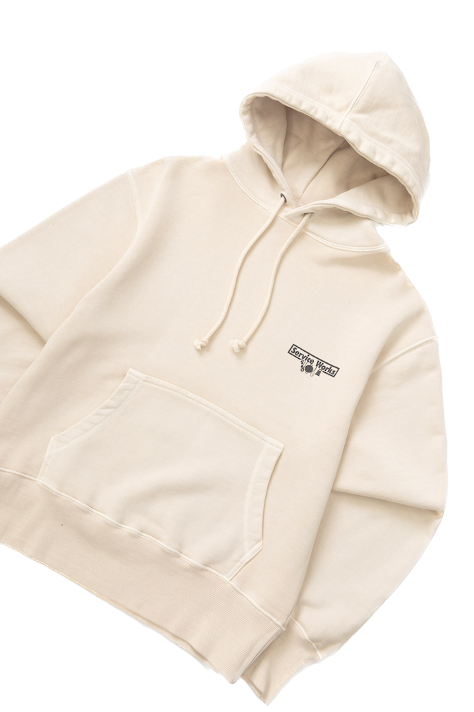 Natural beige loopback trademark hoodie side view premium cotton streetwear fit