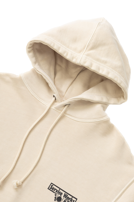 Natural beige loopback trademark hoodie front detail premium cotton streetwear design