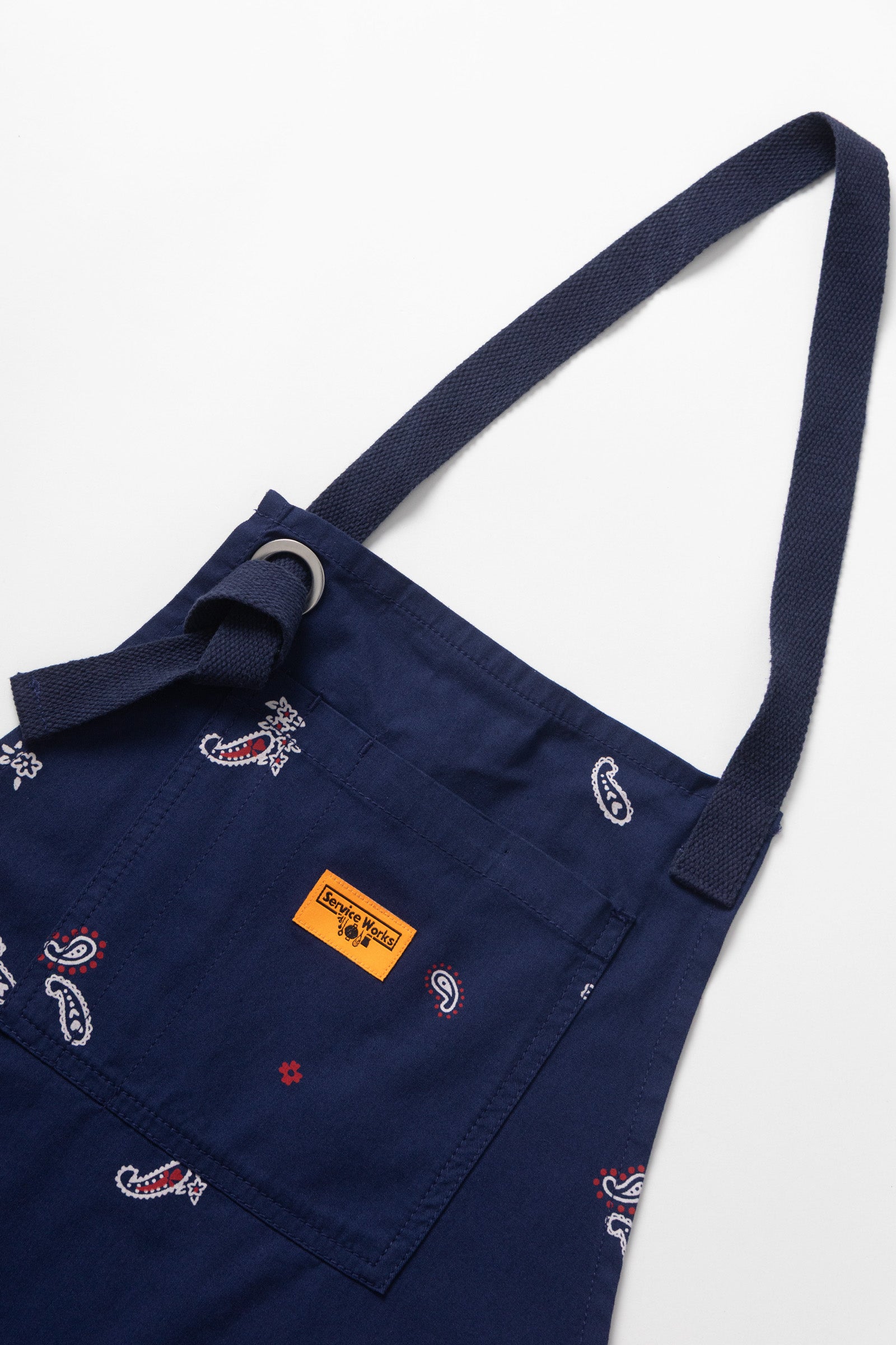 Royal paisley apron back view adjustable straps premium workwear apron chef barista durable cotton fit