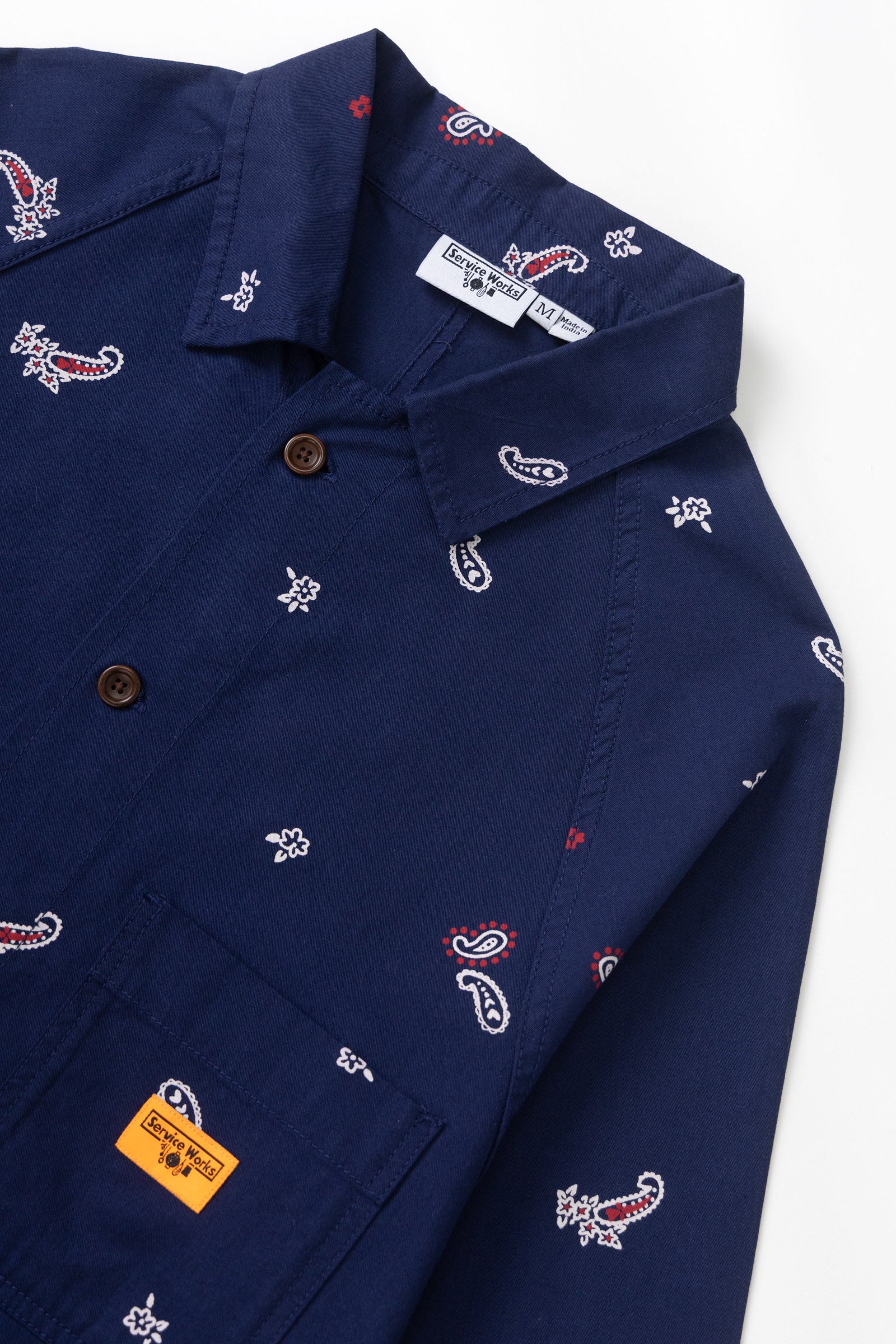 Royal paisley overshirt jacket back view in organic cotton